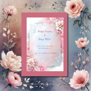 Carte Elégant cadre rose floral douce Pastel mariage lum