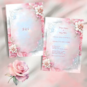 Carte Elégant cadre rose floral douce Pastel mariage lum