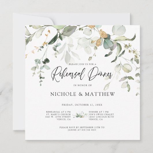 Carte Élégant Calligraphie Eucalyptus Reprendre Dîner De (Devant)