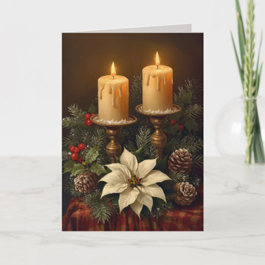 Carte Elegant candle Christmas holly pine warm festive (Devant)