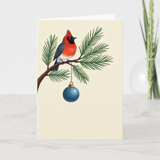 Carte Élégant Cardinal Bird Christmas Card Pine Branch (Devant)