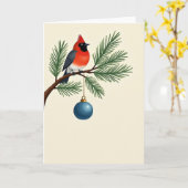 Carte Élégant Cardinal Bird Christmas Card Pine Branch (Fleur jaune)