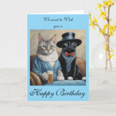 Carte Elegant Cats having drinks sends Birthday wishes (Fleur jaune)