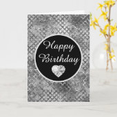 Carte Elégant Cercles Noir et Argent Foil Anniversaire (Fleur jaune)