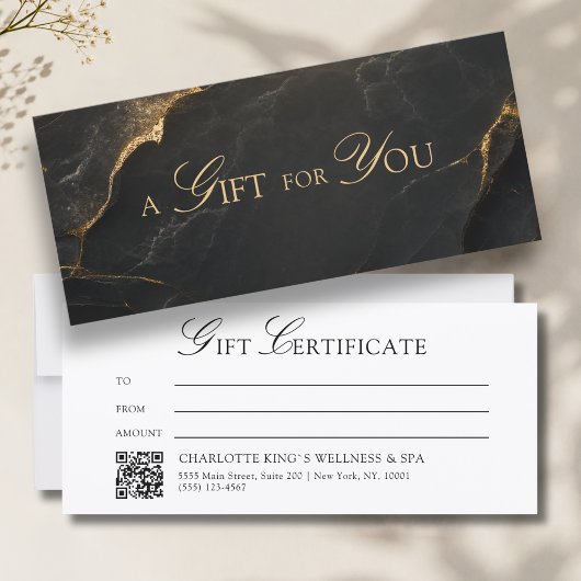 Carte Élégant Certificat Cadeau Code QR en Marbre Noir