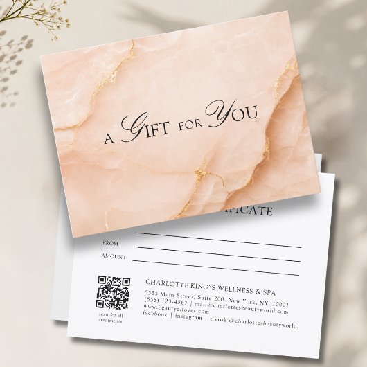 Carte Élégant Certificat Cadeau Code QR Marbre Pêche