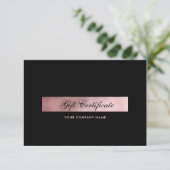Carte Élégant Certificat Cadeau Code QR Rosé Or Noir (Debout devant)