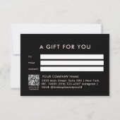 Carte Élégant Certificat Cadeau Code QR Rosé Or Noir (Dos)