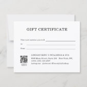 Carte Élégant Certificat Cadeau Code QR Ruban Bourgogne (Dos)