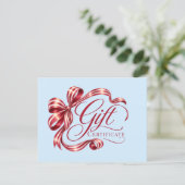 Carte Élégant Certificat Cadeau Code QR Ruban Bourgogne (Debout devant)