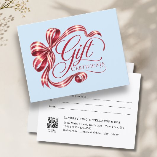 Carte Élégant Certificat Cadeau Code QR Ruban Bourgogne