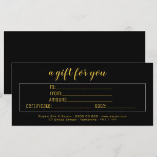 Carte Élégant certificat cadeau d'affaires Black & Gold