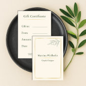 Carte élégant certificat cadeau de branche d'olivier