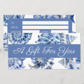 Carte Élégant certificat cadeau de coquillages bleus (Devant / Derrière)