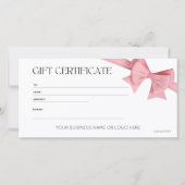 Carte Élégant certificat cadeau de logo Bow rose (Devant)