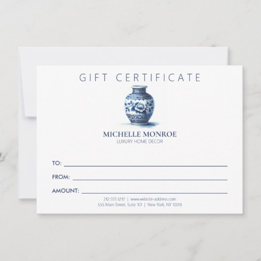 Carte Élégant certificat cadeau de pot de gingembre aqua (Devant)