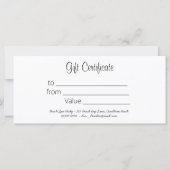 Carte Élégant certificat cadeau de salon Spa noir et bla (Dos)