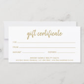 Carte Élégant certificat cadeau d'or de salon affaires (Dos)