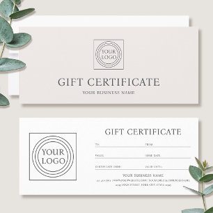 Carte Élégant certificat-cadeau personnalisé avec logo