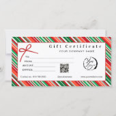Carte Élégant Certificat Cadeau Ruban Rayé Rouge et Vert (Dos)