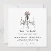Carte Elegant Chandelier Pink Bow Sketch Save the Date (Devant)