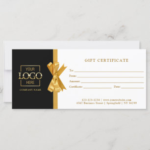 Carte Élégant Chic Black Gold Business Certificat cadeau