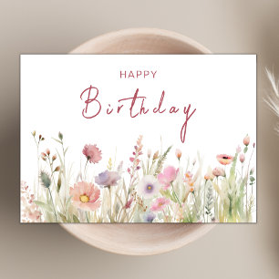 Carte Elégant Chic Boho Fleur sauvage thème Joyeux anniv