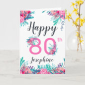 Carte Élégant chic fleuri numéro 80e anniversaire heureu (Fleur jaune)