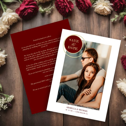 Carte Elegant Chic Gold Red Photo Sophisticated Wedding