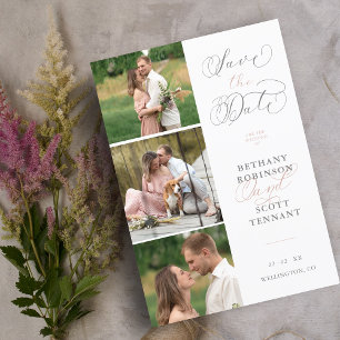 Carte Élégant Chic Pink 3 Photos Sophistiqué Mariage