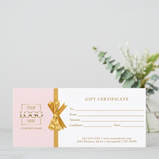 Carte Elegant Chic Pink & Gold Business Gift Certificate (Debout devant)
