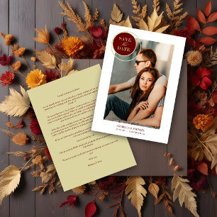 Carte Elégant Chic Red Gold Photo Mariage sophistiqué