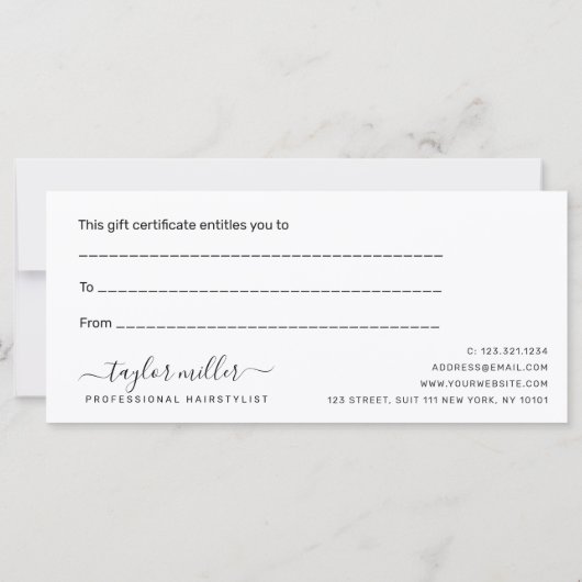 Carte Elégant chic rose ciseaux d'or coiffeuse (Dos)