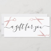 Carte Elégant chic rose ciseaux d'or coiffeuse (Devant)