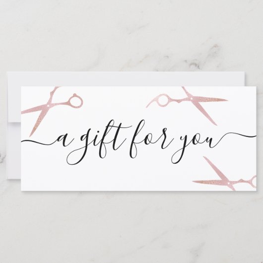 Carte Elégant chic rose ciseaux d'or coiffeuse (Devant)