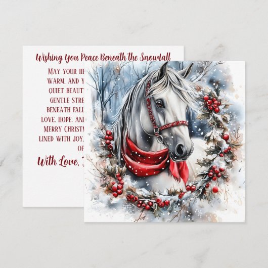 Carte Elegant Christmas Horse with Winter Wreath Custom (Devant / Derrière)