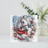 Carte Elegant Christmas Horse with Winter Wreath Custom (Debout devant)