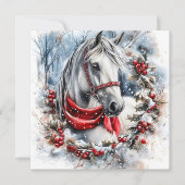 Carte Elegant Christmas Horse with Winter Wreath Custom (Devant)