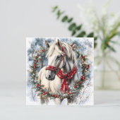 Carte Elegant Christmas Horse with Winter Wreath Custom (Debout devant)