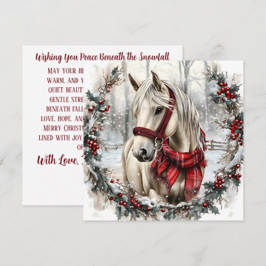 Carte Elegant Christmas Horse with Winter Wreath Custom (Devant / Derrière)