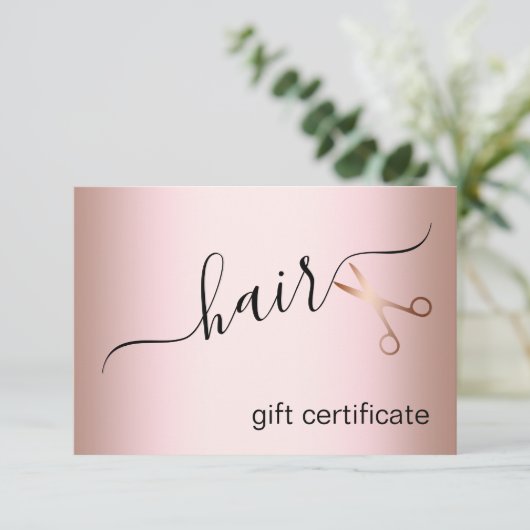 Carte Elégant ciseaux d'or rose moderne coiffeur (Debout devant)