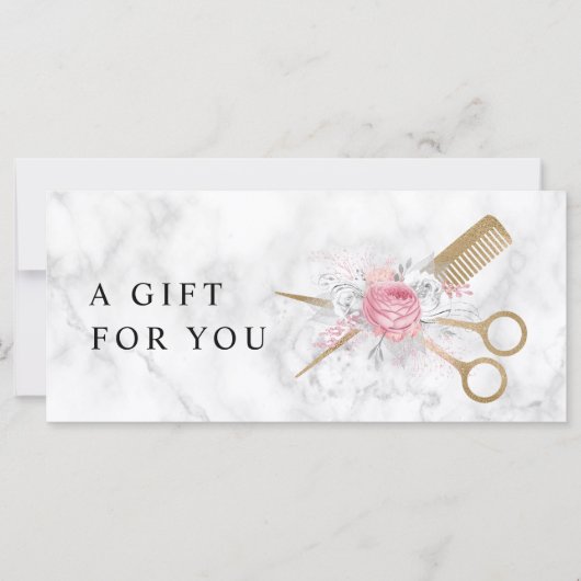 Carte Elégant ciseaux en marbre doré & coiffeuse (Devant)