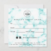 Carte Élégant Classy Turquoise Marbre Beauté Salon Logo (Dos)