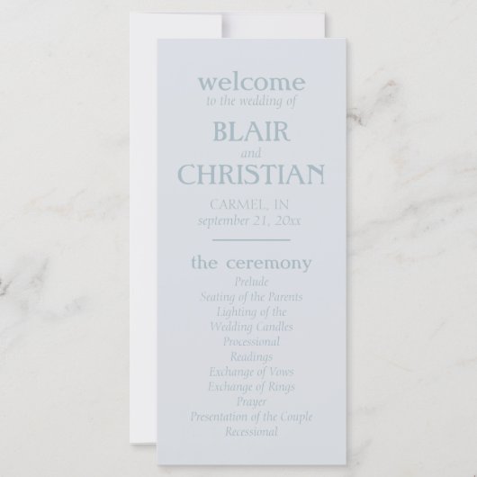 Carte Elegant Coastal Blue Wedding Ceremony Program (Devant)