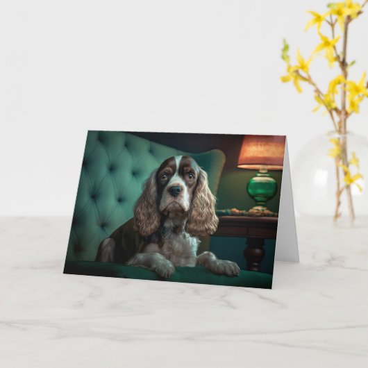Carte Elégant Cocker Spaniel Classic Portrait Design (Fleur jaune)