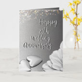 Carte Élégant Coeur d'argent 25e anniversaire Mariage (Fleur jaune)