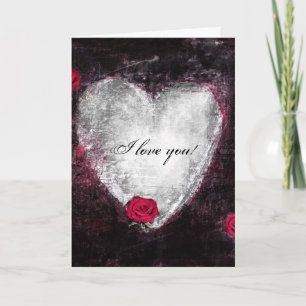Carte Elégant coeur noir & rose "Je t'aime"