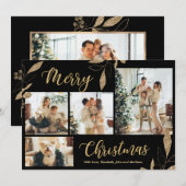 Carte Élégant Collage Photo de Noël Botanique Or (Devant / Derrière)