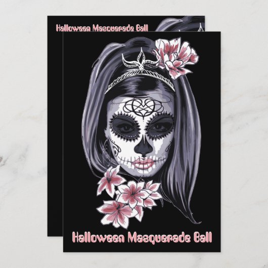 Carte élégant crâne à sucre halloween cinco de mayo (Devant / Derrière)