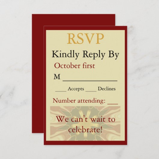 Carte Elegant Crimson and Cream Starburst Design Traditi (Devant / Derrière)